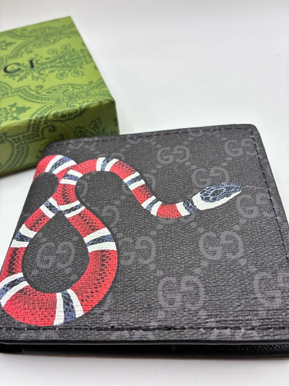 Gucci Black Wallet with Red & White Snake Print